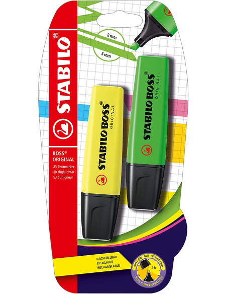 STABILO Evidenziatore - BOSS ORIGINAL - Pack da 2 - Giallo/Verde
