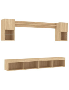 Mobili TV a Muro con LED 6pz Rovere Sonoma Legno Multistrato 2