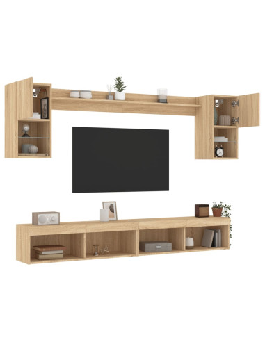 Mobili TV a Muro con LED 6pz Rovere Sonoma Legno Multistrato
