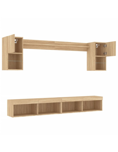 Mobili TV a Muro con LED 6pz Rovere Sonoma Legno Multistrato