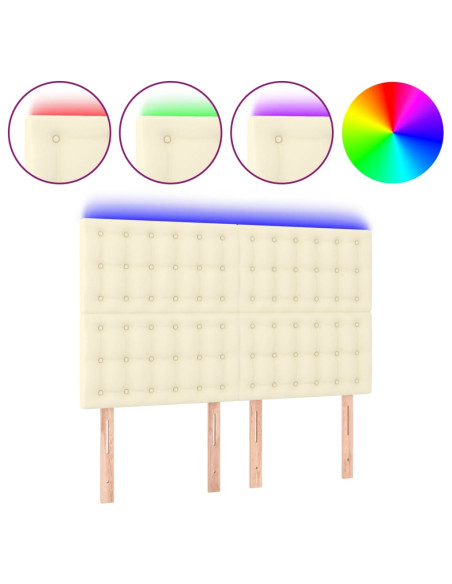 Testiera a LED Crema 144x5x118/128 cm in Similpelle