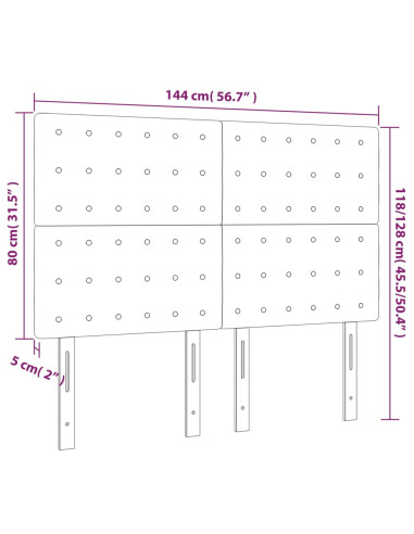 Testiera a LED Crema 144x5x118/128 cm in Similpelle