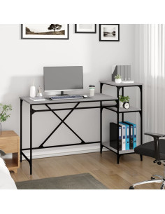Scrivania Ripiani Grigio Sonoma 135x50x90cm Multistrato e Ferro 2