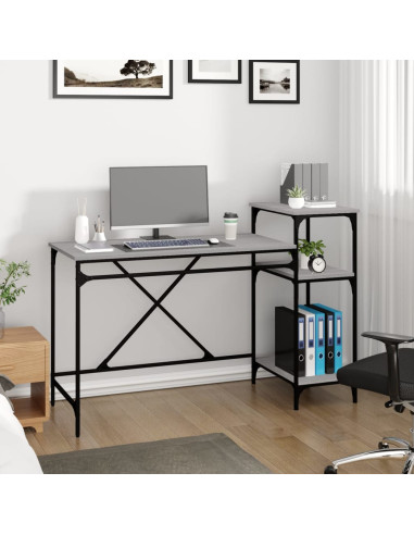 Scrivania Ripiani Grigio Sonoma 135x50x90cm Multistrato e Ferro