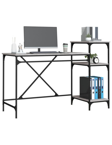 Scrivania Ripiani Grigio Sonoma 135x50x90cm Multistrato e Ferro