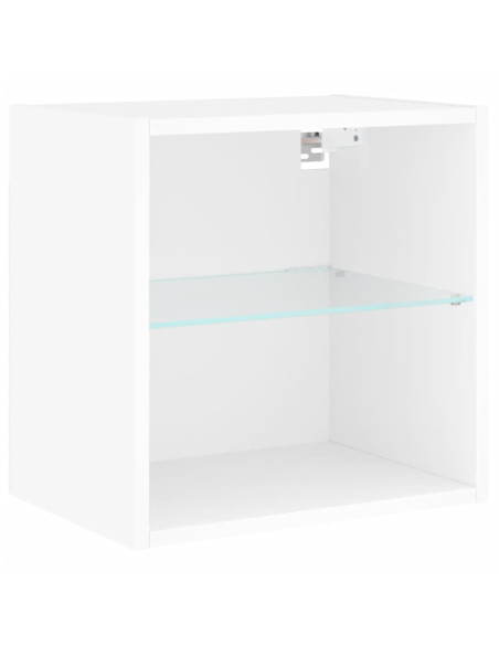 Mobili TV a Muro con LED 5pz Bianchi in Legno Multistrato
