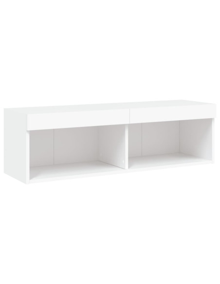 Mobili TV a Muro con LED 5pz Bianchi in Legno Multistrato