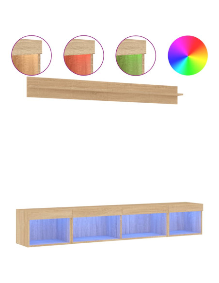 Mobili TV a Muro con LED 5pz Rovere Sonoma Legno Multistrato
