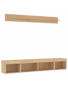 Mobili TV a Muro con LED 5pz Rovere Sonoma Legno Multistrato 2