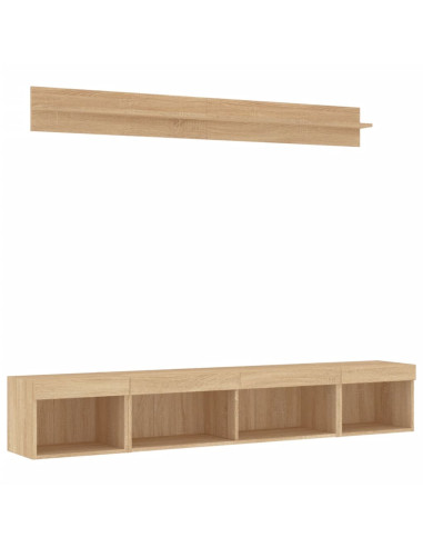 Mobili TV a Muro con LED 5pz Rovere Sonoma Legno Multistrato