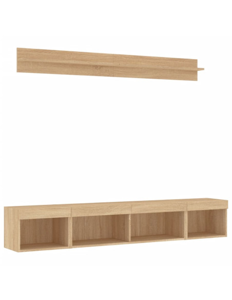 Mobili TV a Muro con LED 5pz Rovere Sonoma Legno Multistrato