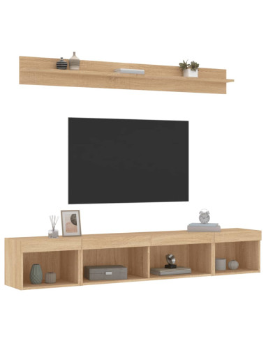 Mobili TV a Muro con LED 5pz Rovere Sonoma Legno Multistrato