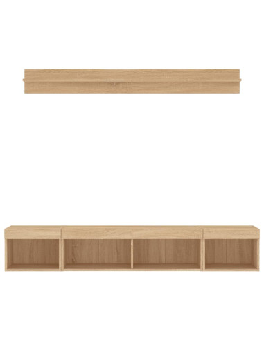 Mobili TV a Muro con LED 5pz Rovere Sonoma Legno Multistrato