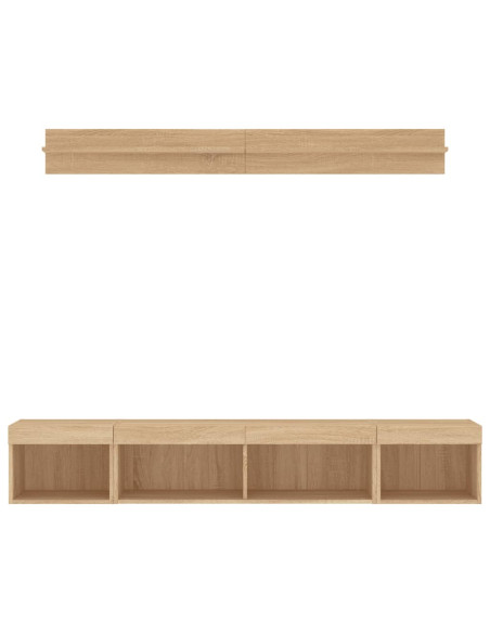 Mobili TV a Muro con LED 5pz Rovere Sonoma Legno Multistrato