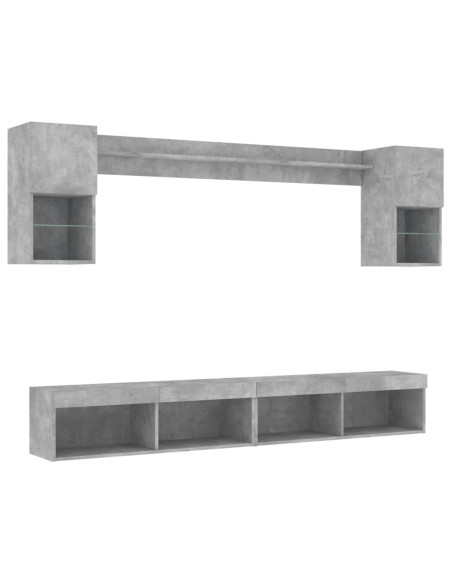 Mobili TV a Muro con LED 6pz Grigio Cemento Legno Multistrato