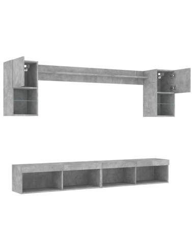 Mobili TV a Muro con LED 6pz Grigio Cemento Legno Multistrato