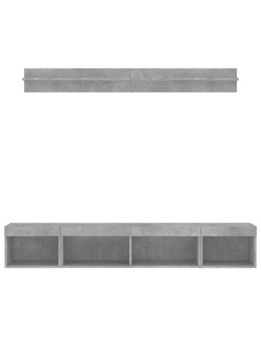 Mobili TV a Muro con LED 5pz Grigio Cemento Legno Multistrato
