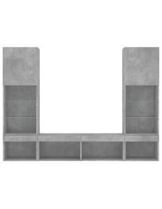 Mobili TV a Muro con LED 5pz Grigio Cemento Legno Multistrato
