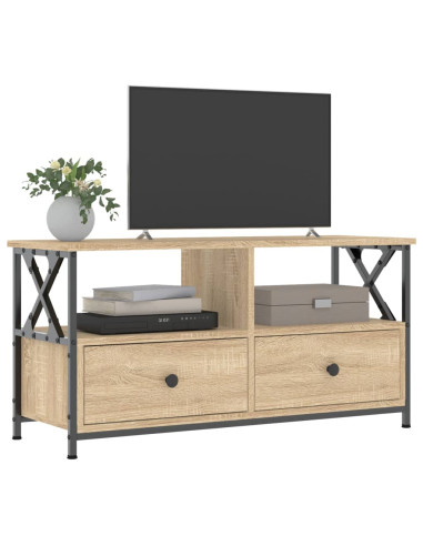 Mobile TV Rovere Sonoma 90x33x45 cm Legno Multistrato e Ferro