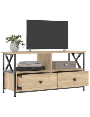 Mobile TV Rovere Sonoma 90x33x45 cm Legno Multistrato e Ferro