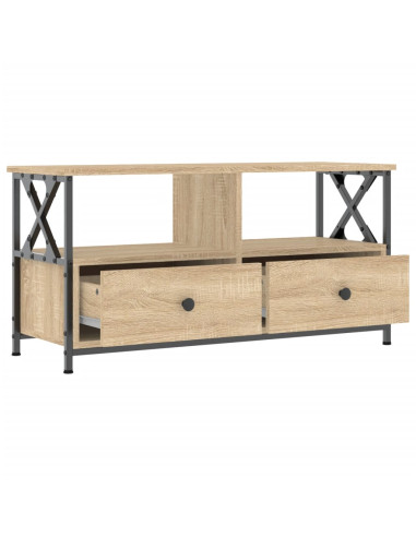 Mobile TV Rovere Sonoma 90x33x45 cm Legno Multistrato e Ferro