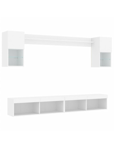 Mobili TV a Muro con LED 6pz Bianchi in Legno Multistrato