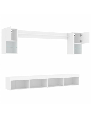 Mobili TV a Muro con LED 6pz Bianchi in Legno Multistrato