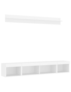 Mobili TV a Muro con LED 5pz Bianchi in Legno Multistrato 2