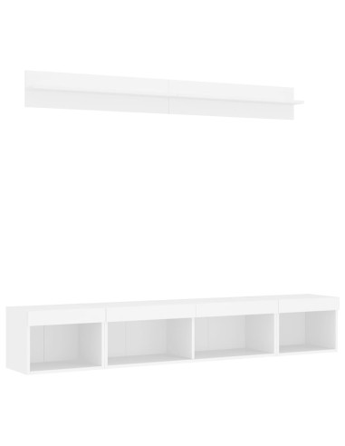 Mobili TV a Muro con LED 5pz Bianchi in Legno Multistrato