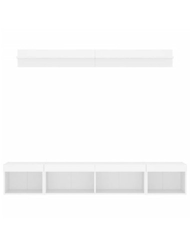 Mobili TV a Muro con LED 5pz Bianchi in Legno Multistrato