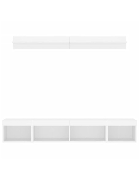 Mobili TV a Muro con LED 5pz Bianchi in Legno Multistrato