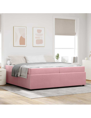 Struttura del letto con materasso Rosa 200 x 200 cm Tessuto