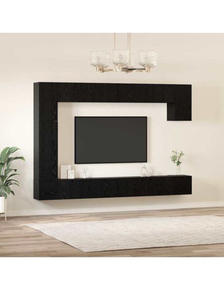 Set mobile TV 9 pcs Rovere Nero Legno multistrato