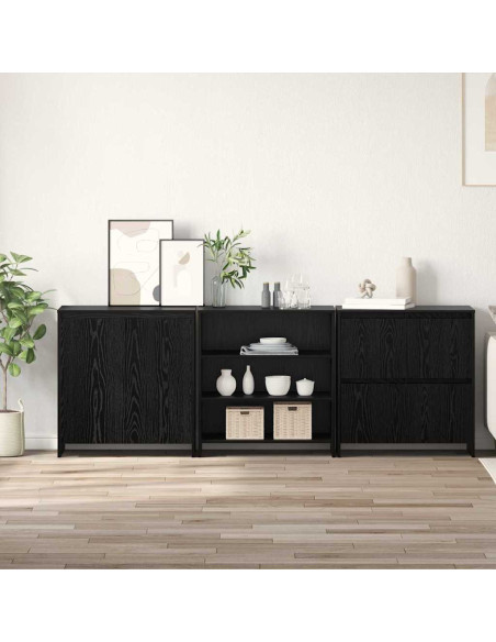 Credenza 3 pcs Rovere nero 70 x 41 x 75 cm Legno multistrato