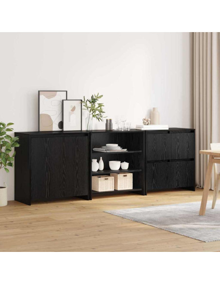 Credenza 3 pcs Rovere nero 70 x 41 x 75 cm Legno multistrato