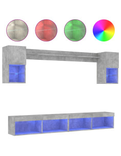 Mobili TV a Muro con LED 6pz Grigio Cemento Legno Multistrato