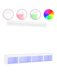 Mobili TV a Muro con LED 5pz Bianchi in Legno Multistrato