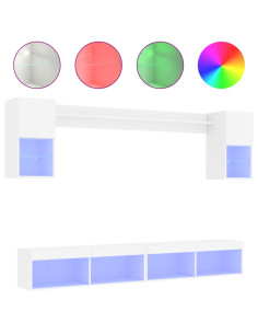 Mobili TV a Muro con LED 6pz Bianchi in Legno Multistrato