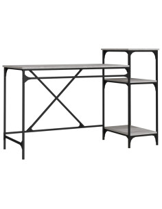 Scrivania Ripiani Grigio Sonoma 135x50x90cm Multistrato e Ferro