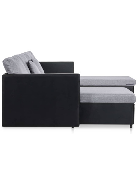 Divano Letto a 4 Posti in Similpelle Nero