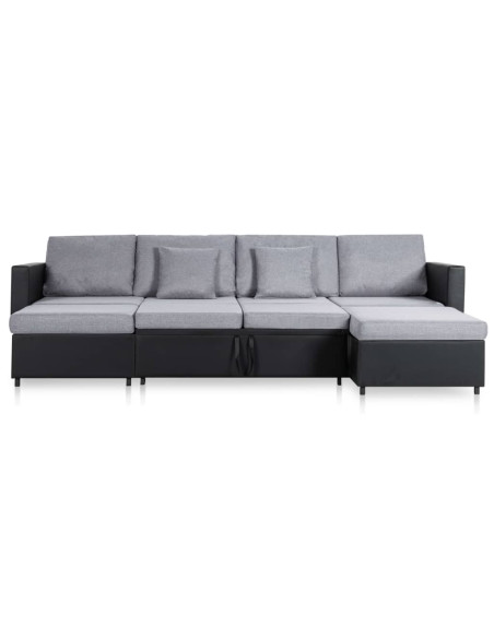 Divano Letto a 4 Posti in Similpelle Nero