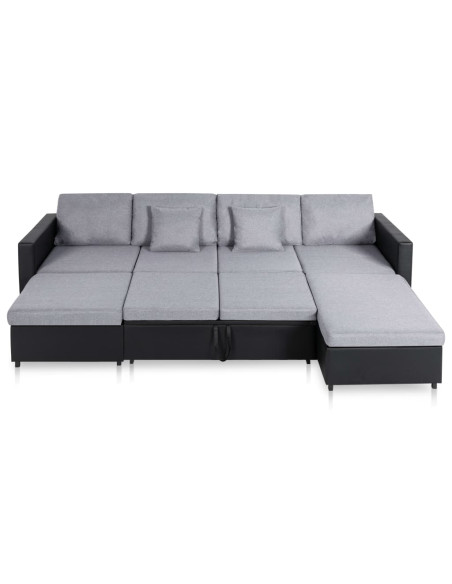 Divano Letto a 4 Posti in Similpelle Nero