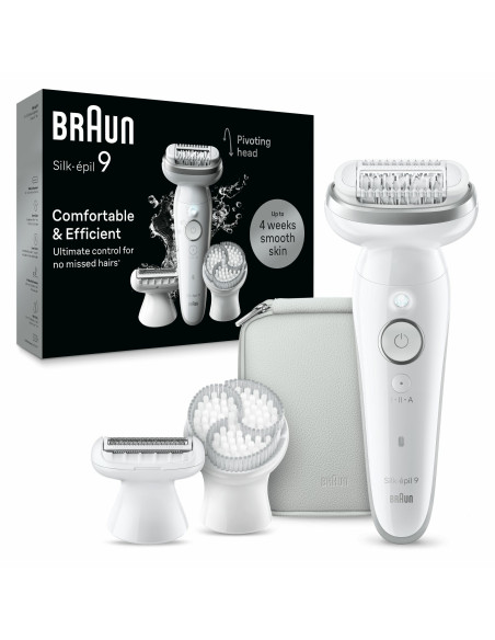Braun Silk-épil 9 9-061, Epilatore Elettrico Donna Per Una Epilazione Facile, Pelle Liscia a Lungo, Bianco/Argento