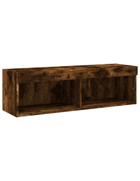 Mobili TV a Muro con LED 4pz Rovere Fumo in Legno Multistrato