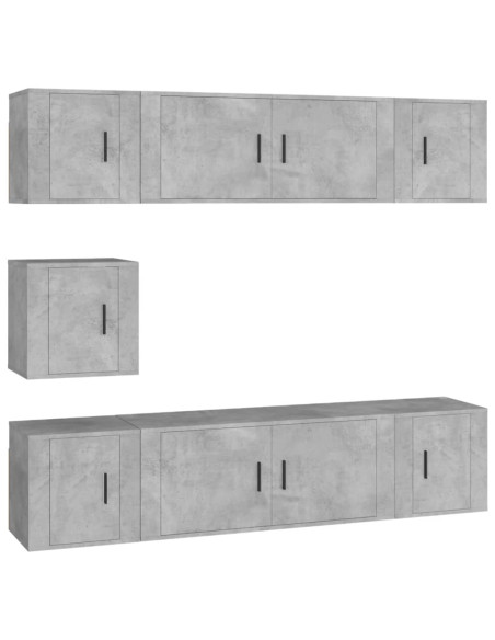 Set di Mobili Porta TV 7 pz Grigio Cemento in Legno Multistrato