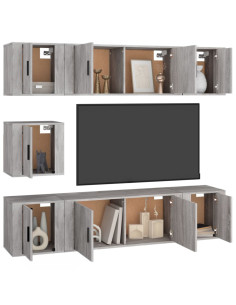 Set di Mobili Porta TV 7 pz Grigio Cemento in Legno Multistrato 2