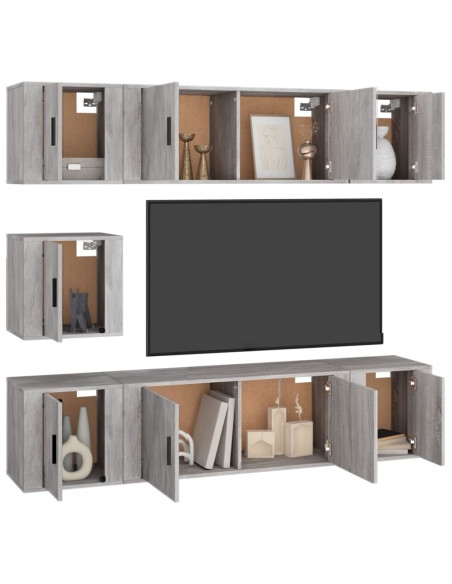Set di Mobili Porta TV 7 pz Grigio Cemento in Legno Multistrato