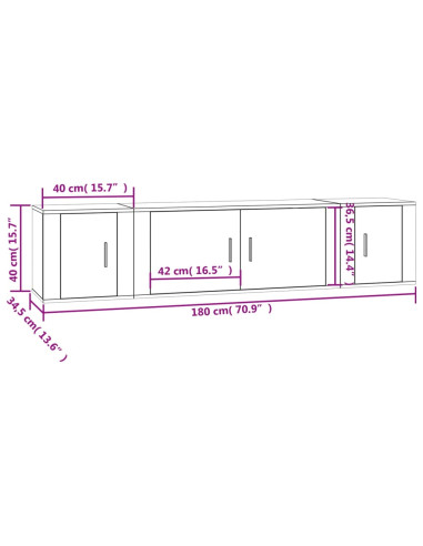 Set di Mobili Porta TV 3 pz Grigio Cemento in Legno Multistrato