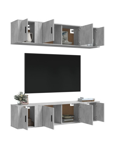 Set di Mobili Porta TV 6 pz Grigio Cemento in Legno Multistrato