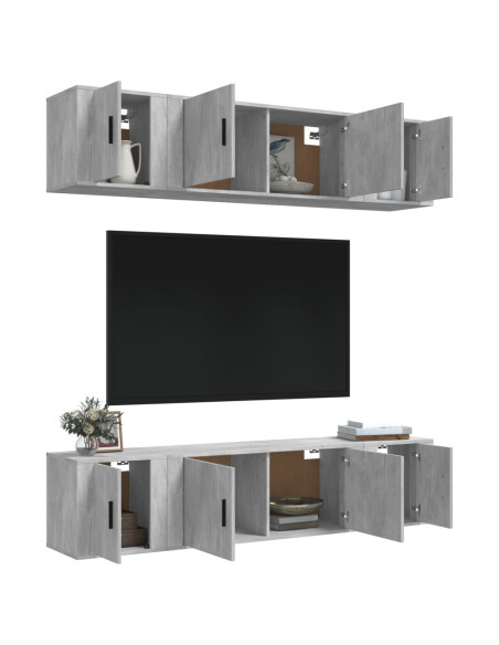 Set di Mobili Porta TV 6 pz Grigio Cemento in Legno Multistrato
